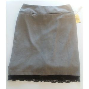 NWT Lace Trimmed Gray Pencil Skirt